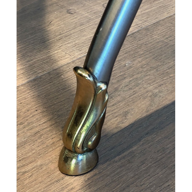 Brushed Steel and Brass Round Guéridon with Seahorse Head Supports, French Work in the Style of Maison Jansen, circa 1970