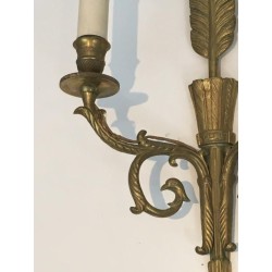 Paire de Grandes Appliques Bronze au Carquois, Flèche et Tête d'Aigle | vers 1920