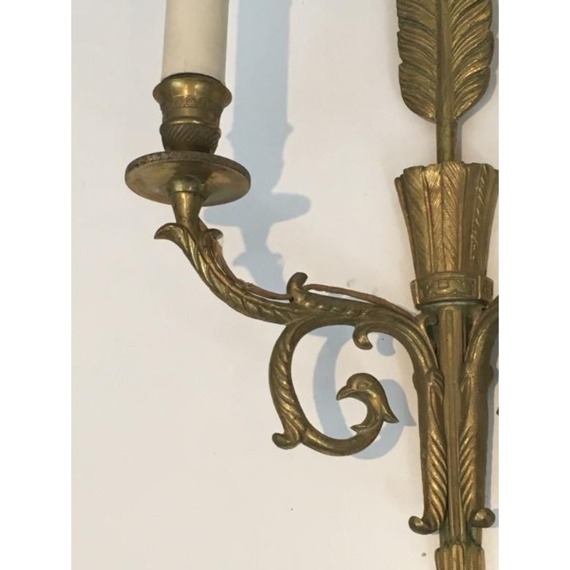 Paire de Grandes Appliques Bronze au Carquois, Flèche et Tête d'Aigle | vers 1920