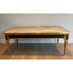 Table Basse de Style Néoclassique en Bois Patiné et Laiton à Plateau de Marbre, Travail Français, Vers 1940