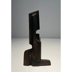 Paire de Chenets Modernistes en Fonte et Fer Forgé, Travail Français, Vers 1940