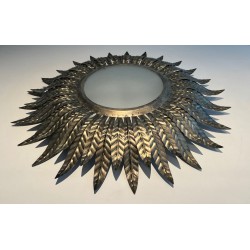 Plafonnier ou Applique Murale Soleil en Métal Argenté