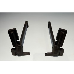Pair of Modernist Cast Iron and Wrought Iron Andirons, French Work, circa 1940