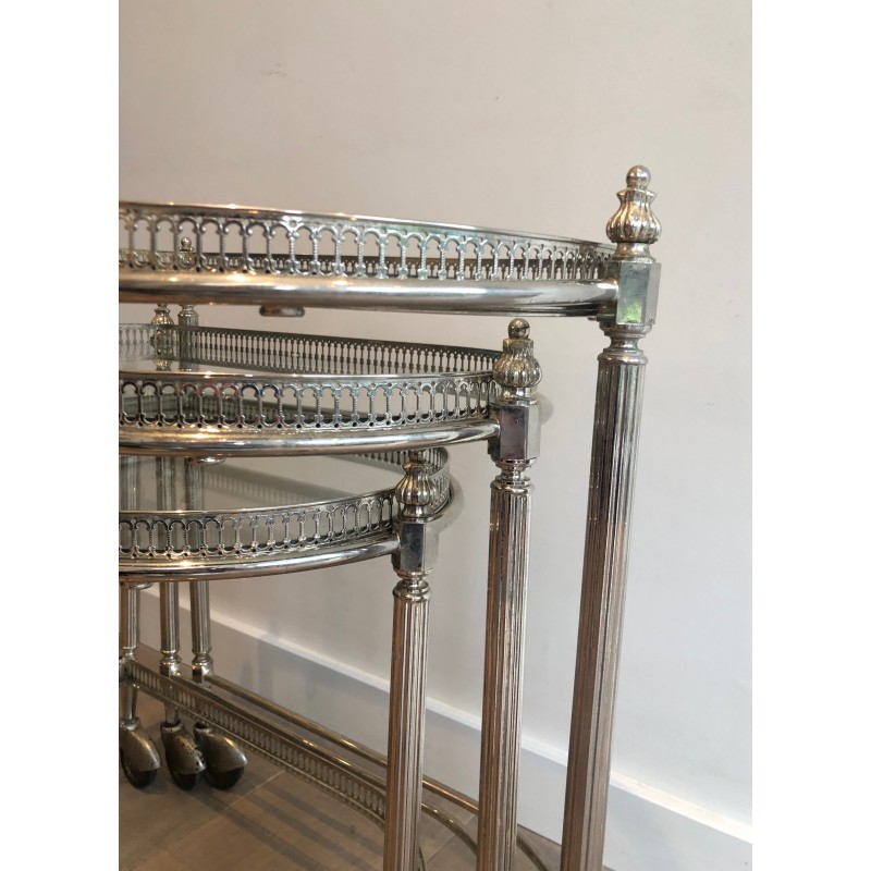 Set of Three Silvered Brass Nesting Drinks Trolleys with Removable Glass Trays by Maison Baguès, circa 1940