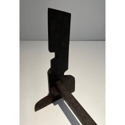 Paire de Chenets Modernistes en Fonte et Fer Forgé, Travail Français, Vers 1940