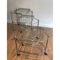 Set of Three Silvered Brass Nesting Drinks Trolleys with Removable Glass Trays by Maison Baguès, circa 1940