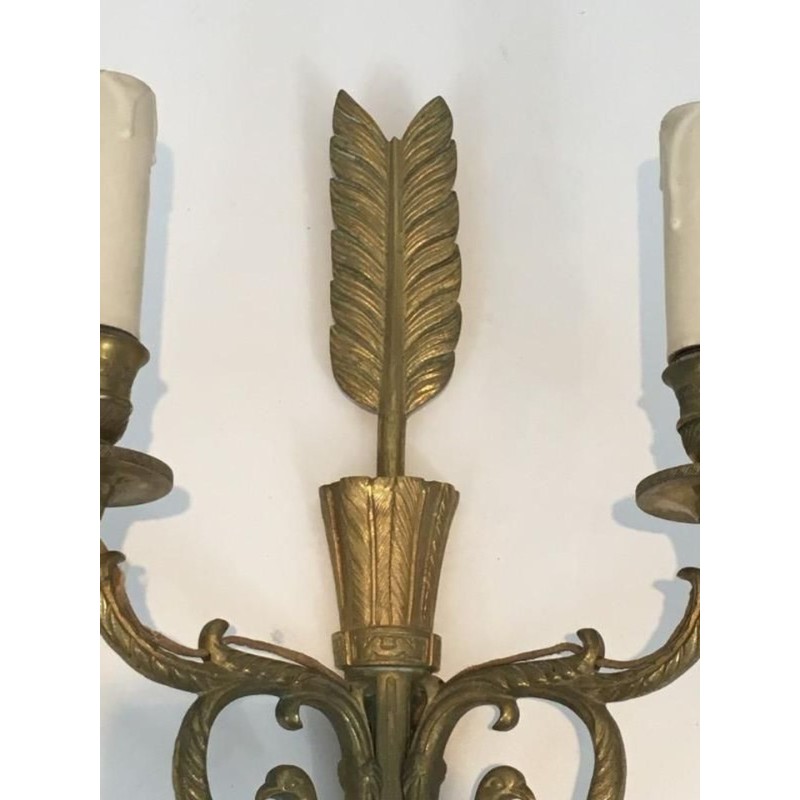 Paire de Grandes Appliques Bronze au Carquois, Flèche et Tête d'Aigle | vers 1920