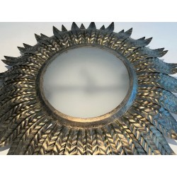 Silvered Metal Sunburst Wall Light or Ceiling Fixture | French Work, circa 1970