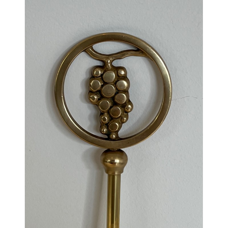 Neoclassical Style Brass Fireplace Tools with Grape Cluster Motif, French Work, circa 1950