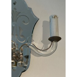 Pair of Murano Art Déco Wall Lights with Engraved Mirror and Crystal | circa 1940