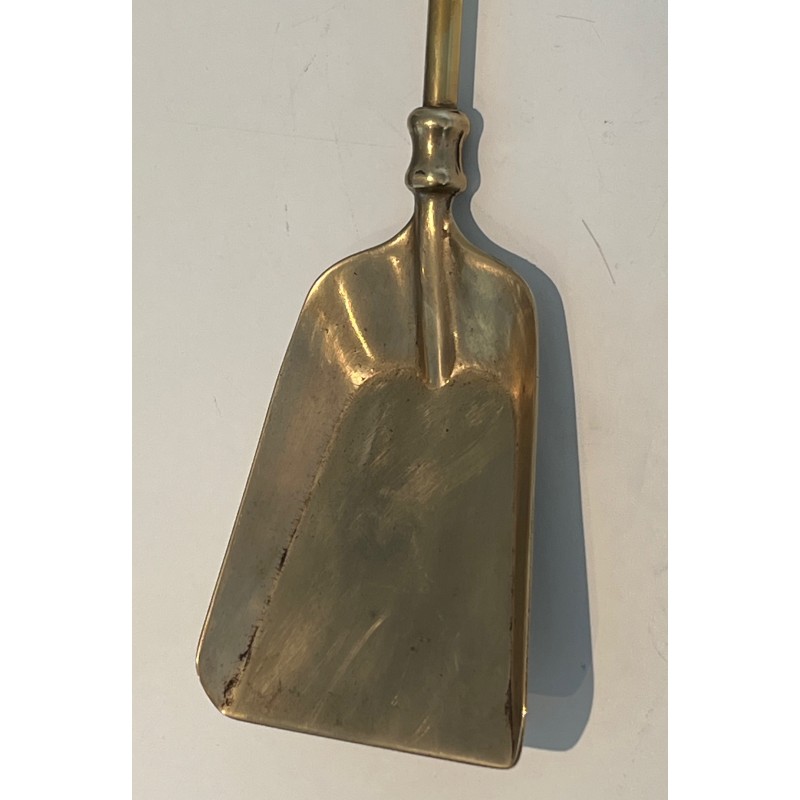 Neoclassical Style Brass Fireplace Tools with Grape Cluster Motif, French Work, circa 1950