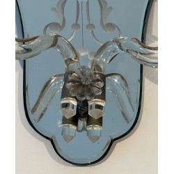 Pair of Murano Art Déco Wall Lights with Engraved Mirror and Crystal | circa 1940