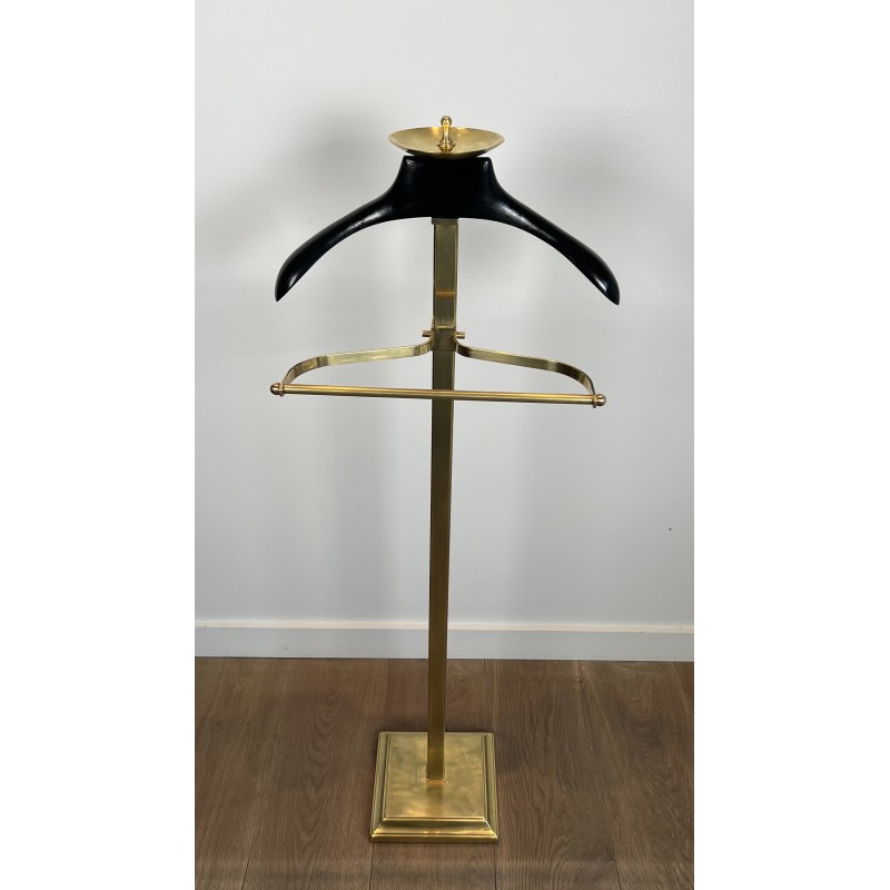 Brass and Black Lacquered Wood Gentleman's Valet Stand, French Work, circa 1970