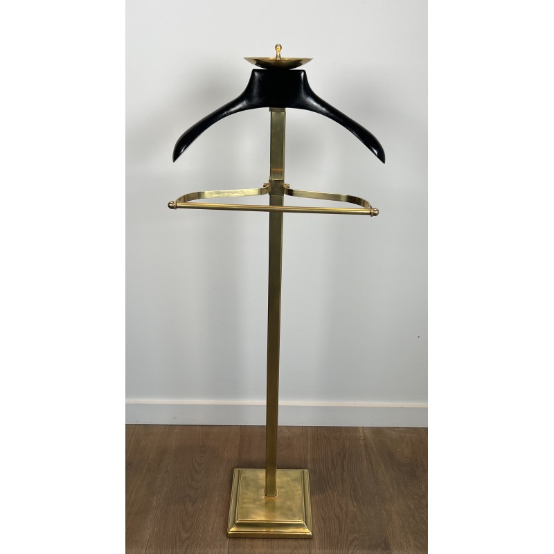 Brass and Black Lacquered Wood Gentleman's Valet Stand, French Work, circa 1970