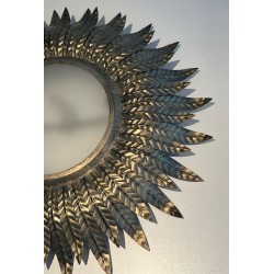 Silvered Metal Sunburst Wall Light or Ceiling Fixture | French Work, circa 1970