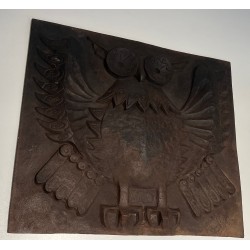 Modernist Cast Iron Fireback with Owl Motif, French Work, circa 1970
