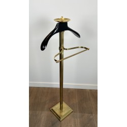 Brass and Black Lacquered Wood Gentleman's Valet Stand, French Work, circa 1970