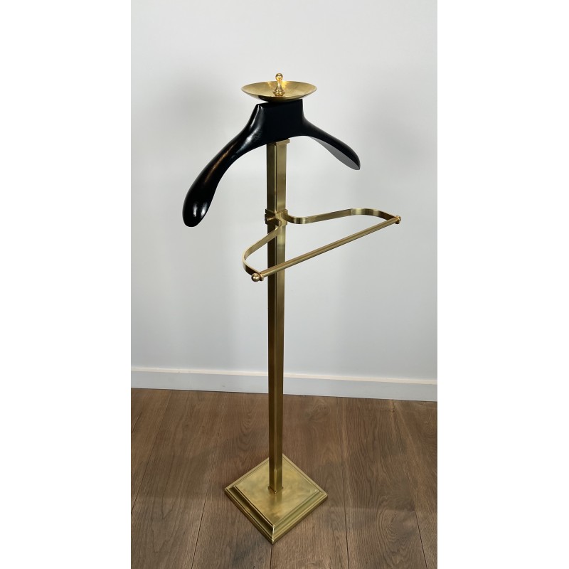 Brass and Black Lacquered Wood Gentleman's Valet Stand, French Work, circa 1970