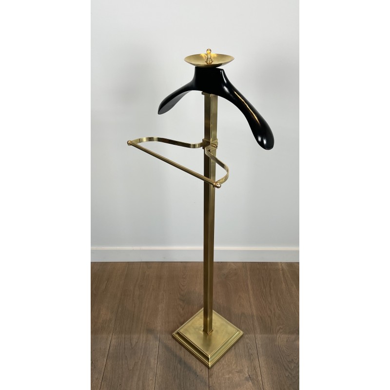 Brass and Black Lacquered Wood Gentleman's Valet Stand, French Work, circa 1970