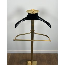 Brass and Black Lacquered Wood Gentleman's Valet Stand, French Work, circa 1970