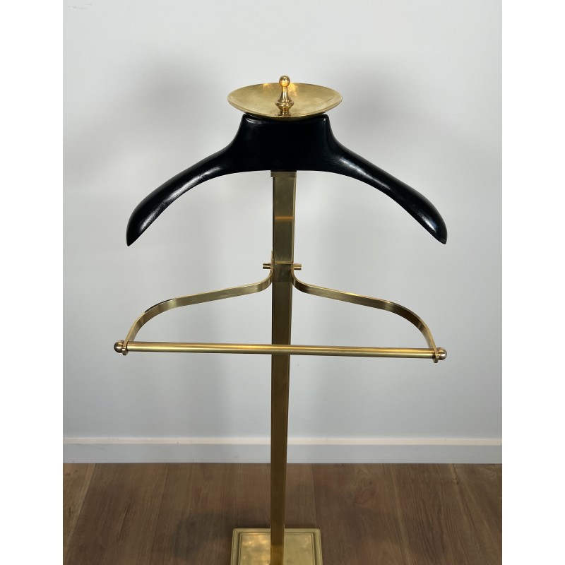 Brass and Black Lacquered Wood Gentleman's Valet Stand, French Work, circa 1970
