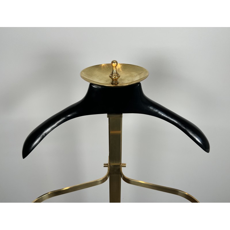 Brass and Black Lacquered Wood Gentleman's Valet Stand, French Work, circa 1970