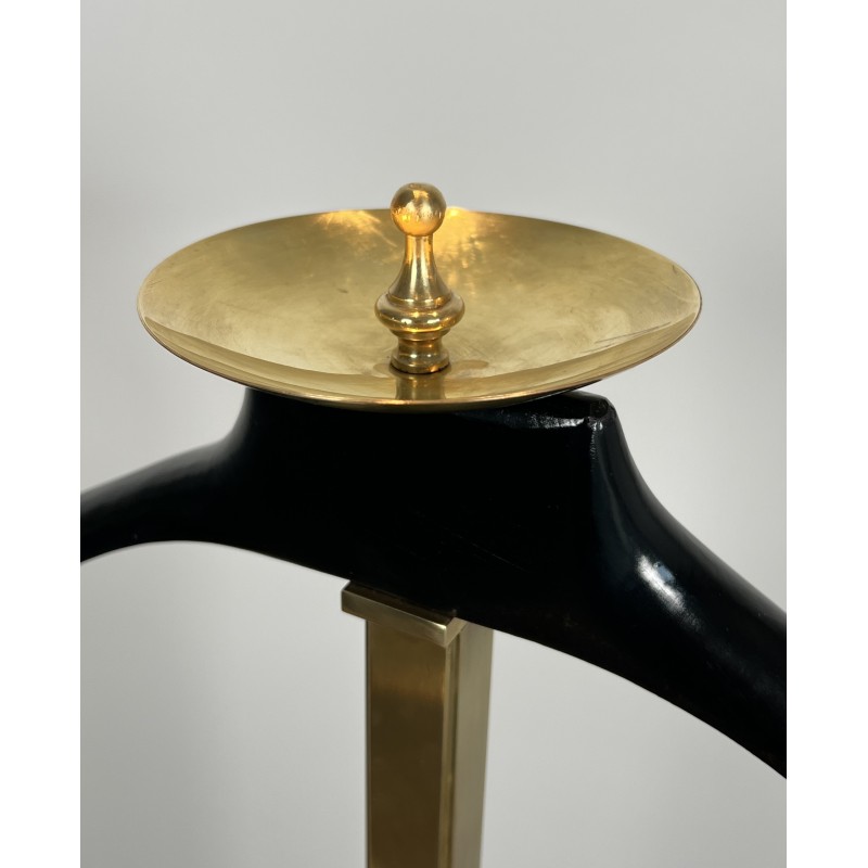 Brass and Black Lacquered Wood Gentleman's Valet Stand, French Work, circa 1970