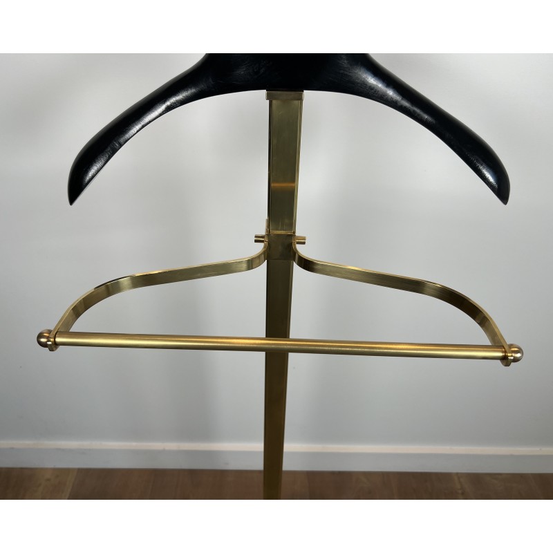 Brass and Black Lacquered Wood Gentleman's Valet Stand, French Work, circa 1970
