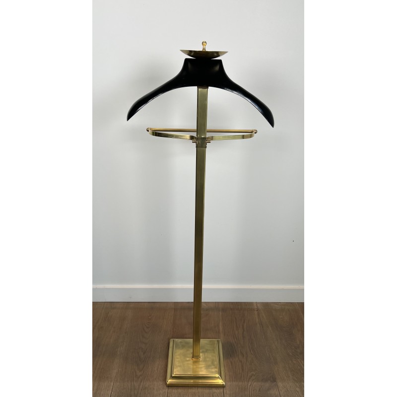 Brass and Black Lacquered Wood Gentleman's Valet Stand, French Work, circa 1970