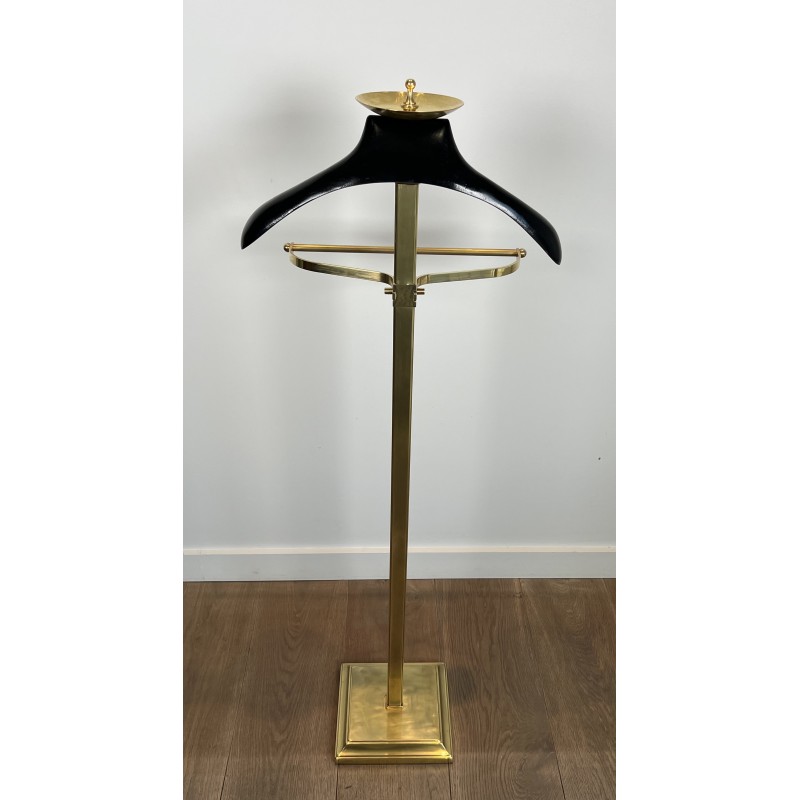 Brass and Black Lacquered Wood Gentleman's Valet Stand, French Work, circa 1970