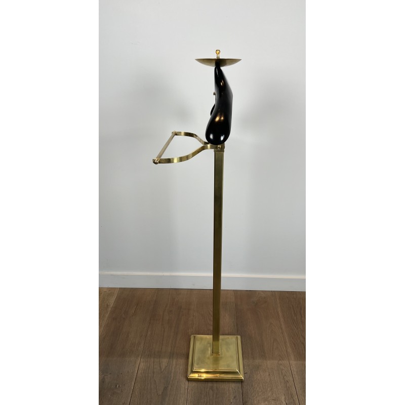Brass and Black Lacquered Wood Gentleman's Valet Stand, French Work, circa 1970