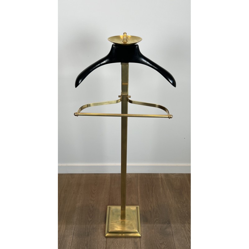 Brass and Black Lacquered Wood Gentleman's Valet Stand, French Work, circa 1970