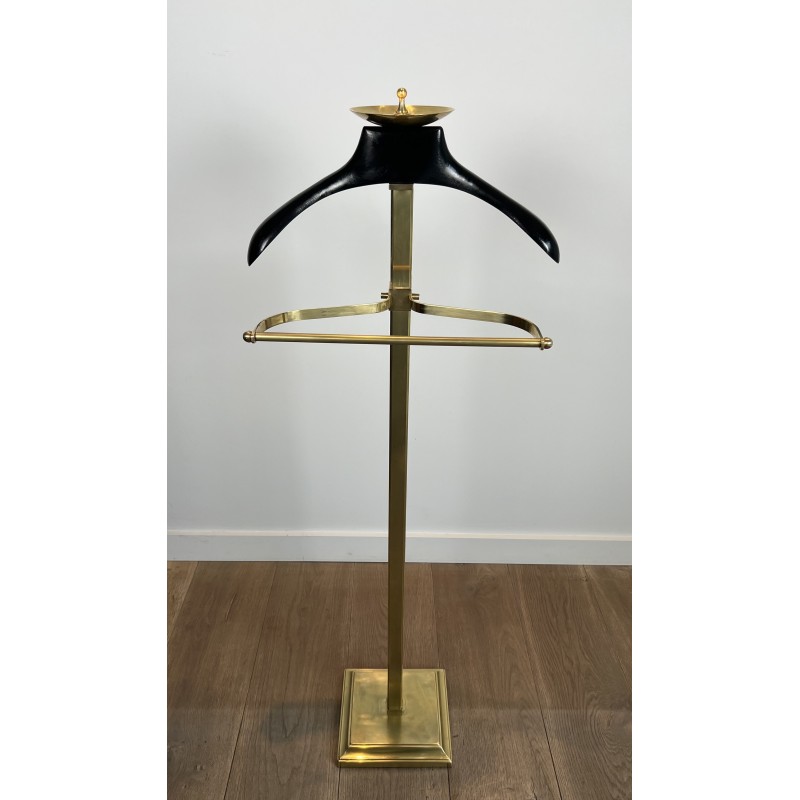 Brass and Black Lacquered Wood Gentleman's Valet Stand, French Work, circa 1970
