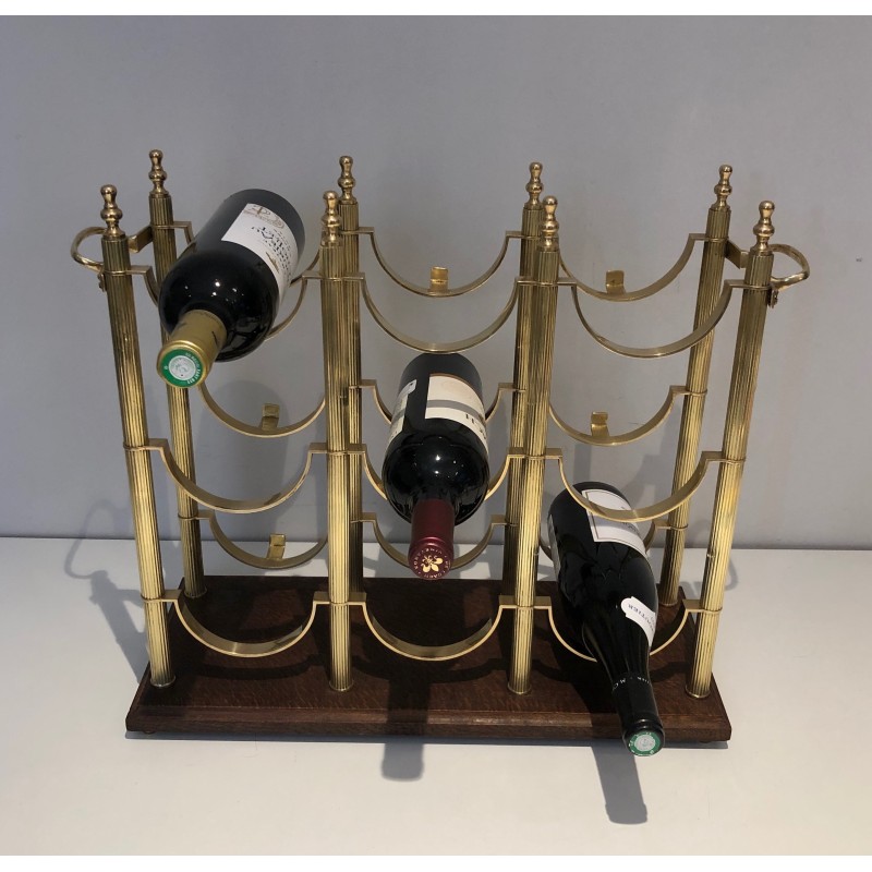 Neoclassical Brass Bottle Holder on Wooden Base in the Style of Maison Jansen, French Work, circa 1960