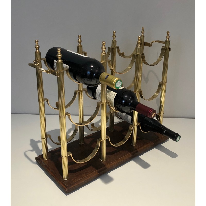 Neoclassical Brass Bottle Holder on Wooden Base in the Style of Maison Jansen, French Work, circa 1960