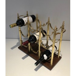 Neoclassical Brass Bottle Holder on Wooden Base in the Style of Maison Jansen, French Work, circa 1960