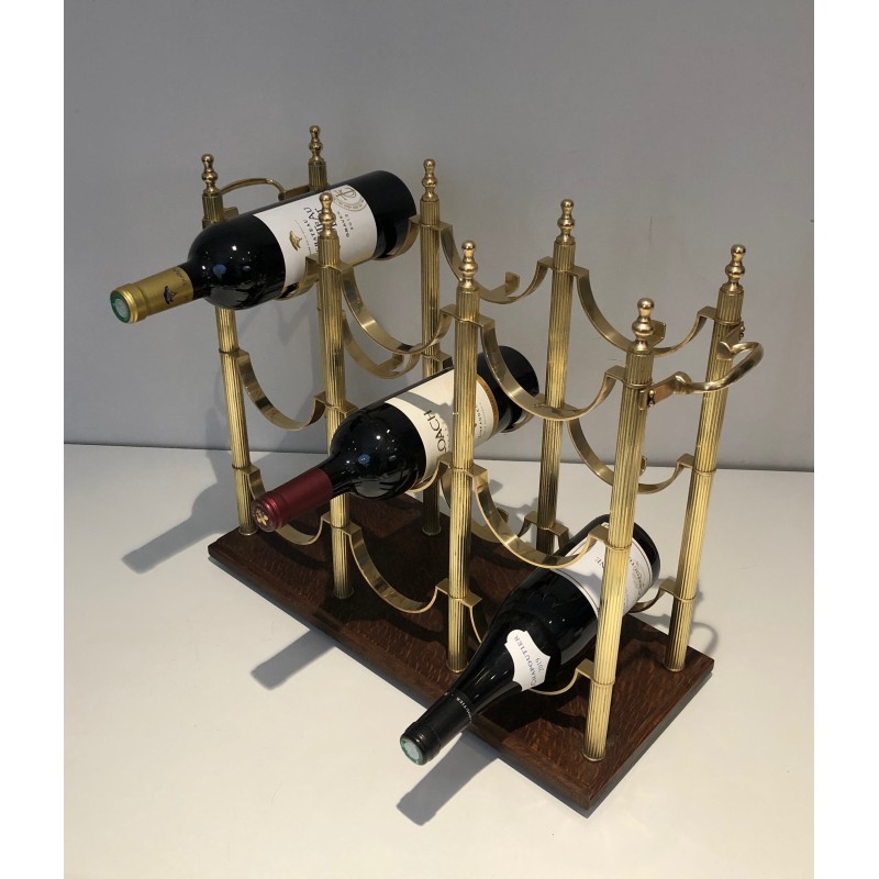 Neoclassical Brass Bottle Holder on Wooden Base in the Style of Maison Jansen, French Work, circa 1960