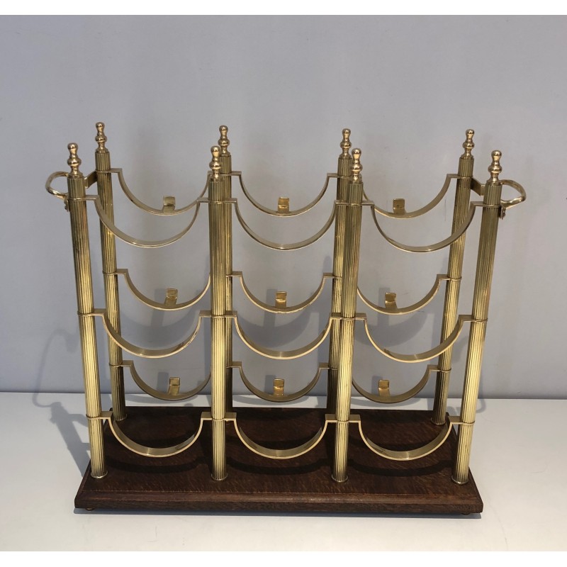 Neoclassical Brass Bottle Holder on Wooden Base in the Style of Maison Jansen, French Work, circa 1960