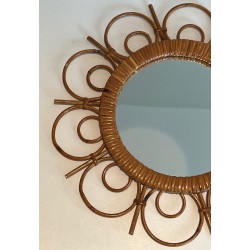 Miroir en Rotin, Travail Français, Vers 1950