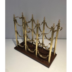 Porte-Bouteilles de Style Néoclassique en Laiton sur Socle en Bois dans le Goût de la Maison Jansen