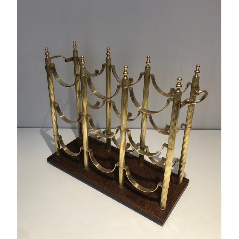 Porte-Bouteilles de Style Néoclassique en Laiton sur Socle en Bois dans le Goût de la Maison Jansen