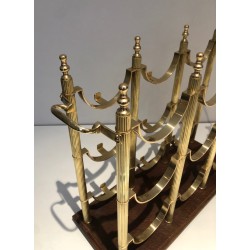 Neoclassical Brass Bottle Holder on Wooden Base in the Style of Maison Jansen, French Work, circa 1960