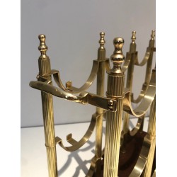 Neoclassical Brass Bottle Holder on Wooden Base in the Style of Maison Jansen, French Work, circa 1960