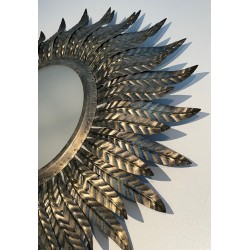 Plafonnier ou Applique Soleil en Métal Argenté | Travail Français, vers 1970