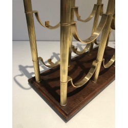 Neoclassical Brass Bottle Holder on Wooden Base in the Style of Maison Jansen, French Work, circa 1960