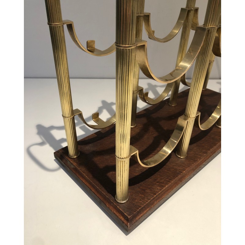 Neoclassical Brass Bottle Holder on Wooden Base in the Style of Maison Jansen, French Work, circa 1960