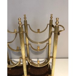 Porte-Bouteilles de Style Néoclassique en Laiton sur Socle en Bois dans le Goût de la Maison Jansen