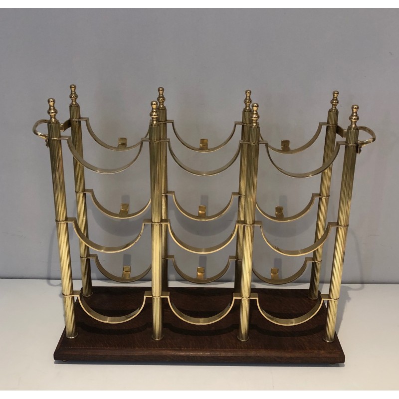 Neoclassical Brass Bottle Holder on Wooden Base in the Style of Maison Jansen, French Work, circa 1960