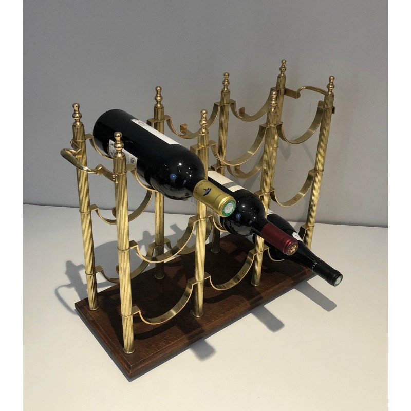 Neoclassical Brass Bottle Holder on Wooden Base in the Style of Maison Jansen, French Work, circa 1960