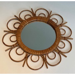 Miroir en Rotin, Travail Français, Vers 1950